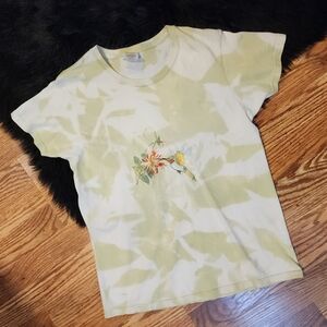 Custom Reverse Tie-Dye Women's T-Shirt With Embroidered Hummingbird Size S